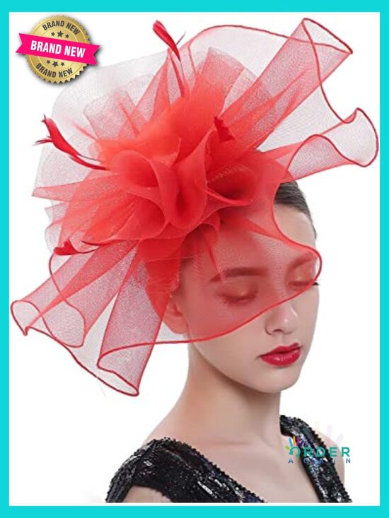 Sinamay Fascinator Hat Floral Feather Pillbox Derby with Hair Clip main image 4